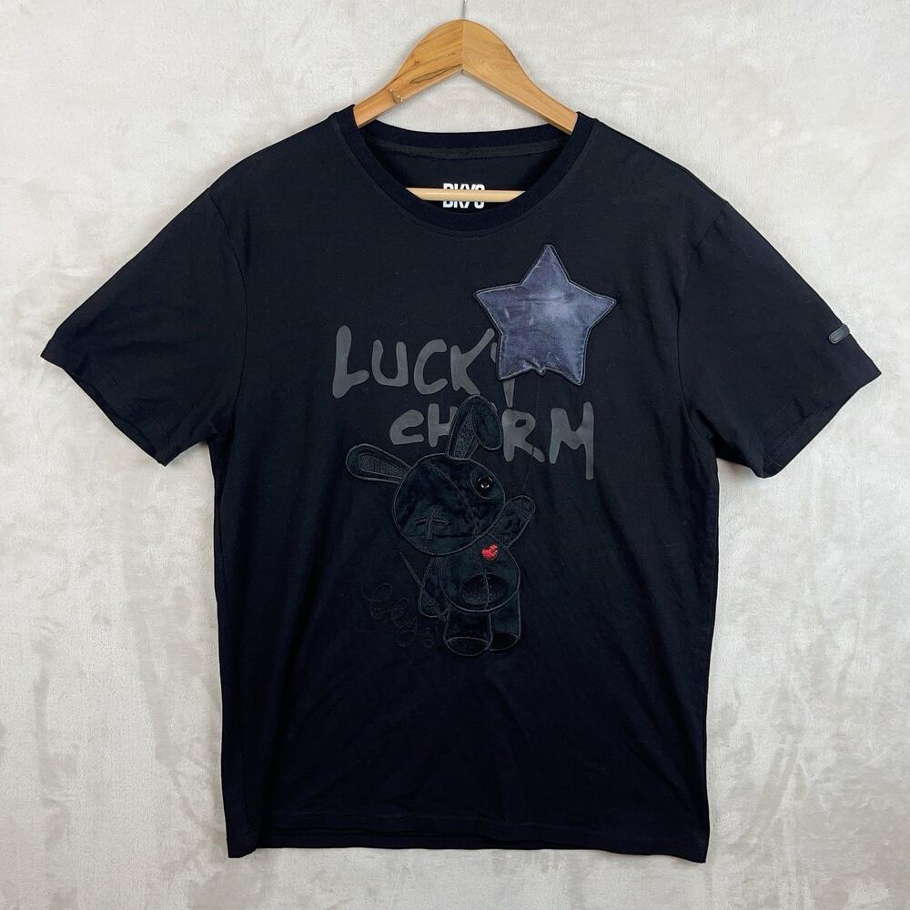 BKYS Lucky Charm Bunny 3D Patch T Shirt Men's Med Embroidered Streetwear Muscle